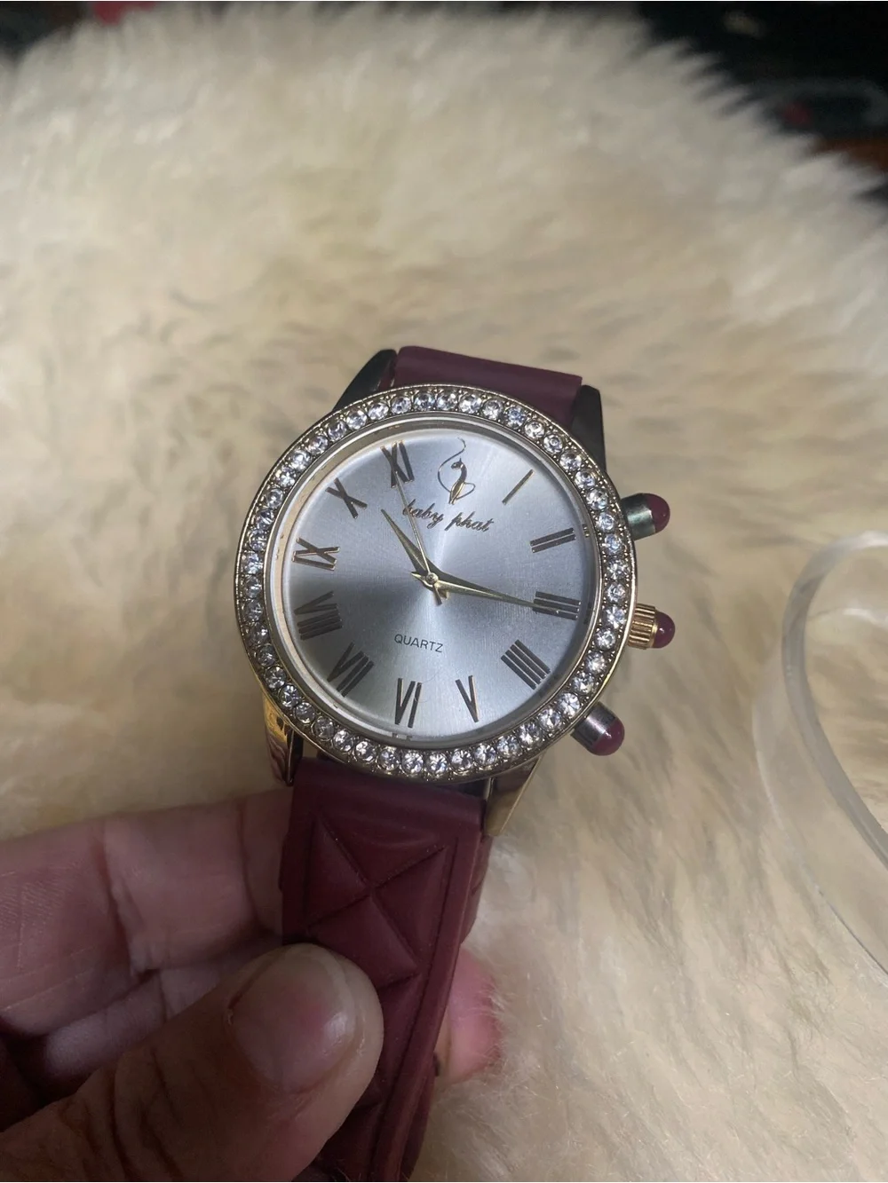 Women's Baby Phat Burgundy Crystal Bezel Quartz Watch Y2K
